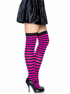 Cari Striped Stockings - Black Neon Pink