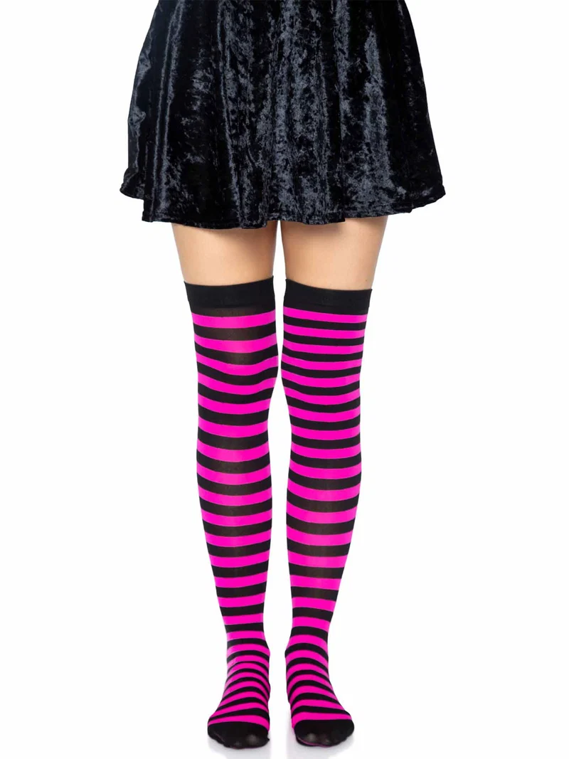 Cari Striped Stockings - Black Neon Pink