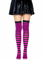 Cari Striped Stockings - Black Neon Pink