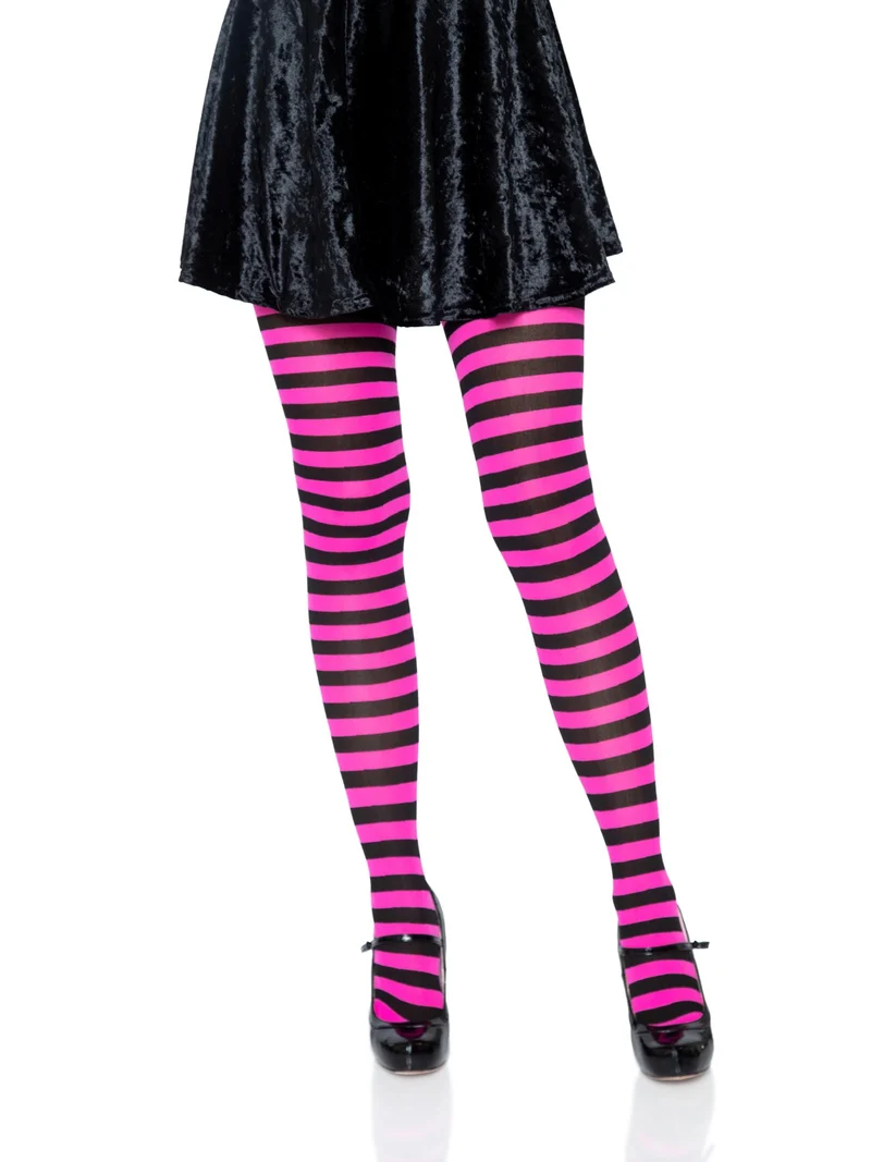 Jada Striped Women's Tights - Black Neon Pink