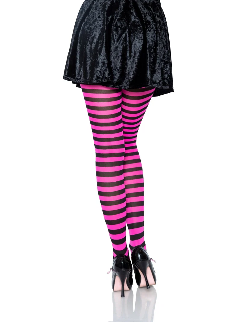 Jada Striped Women's Tights - Black Neon Pink