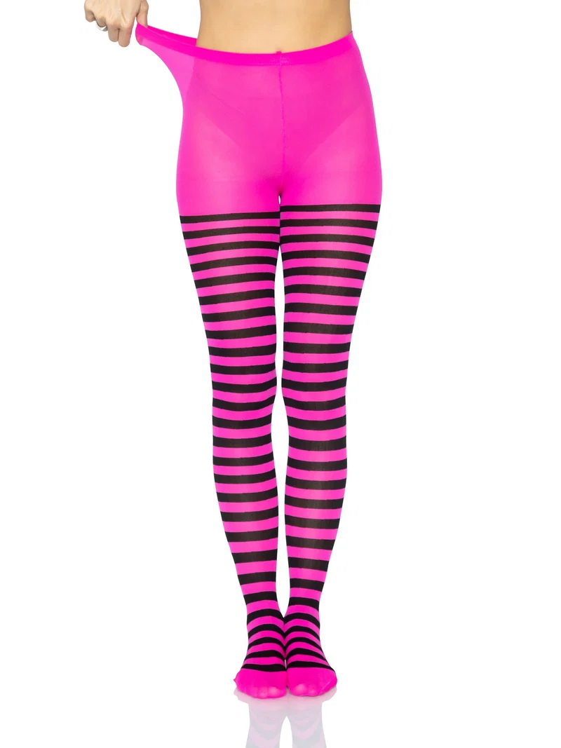 Jada Striped Women's Tights - Black Neon Pink