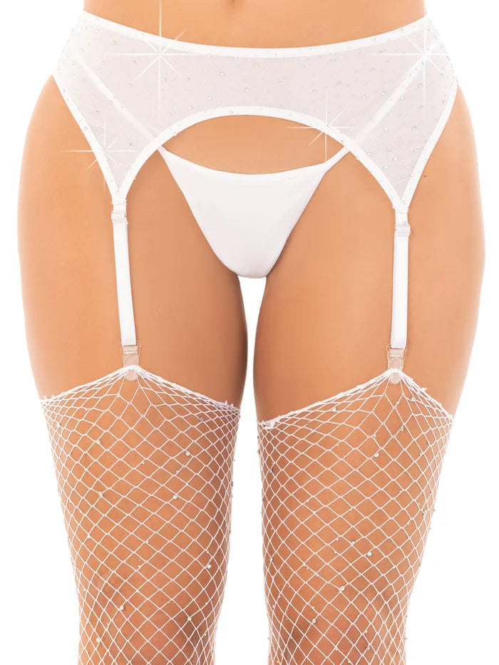 Roxy Rhinestone Garter Belt - White