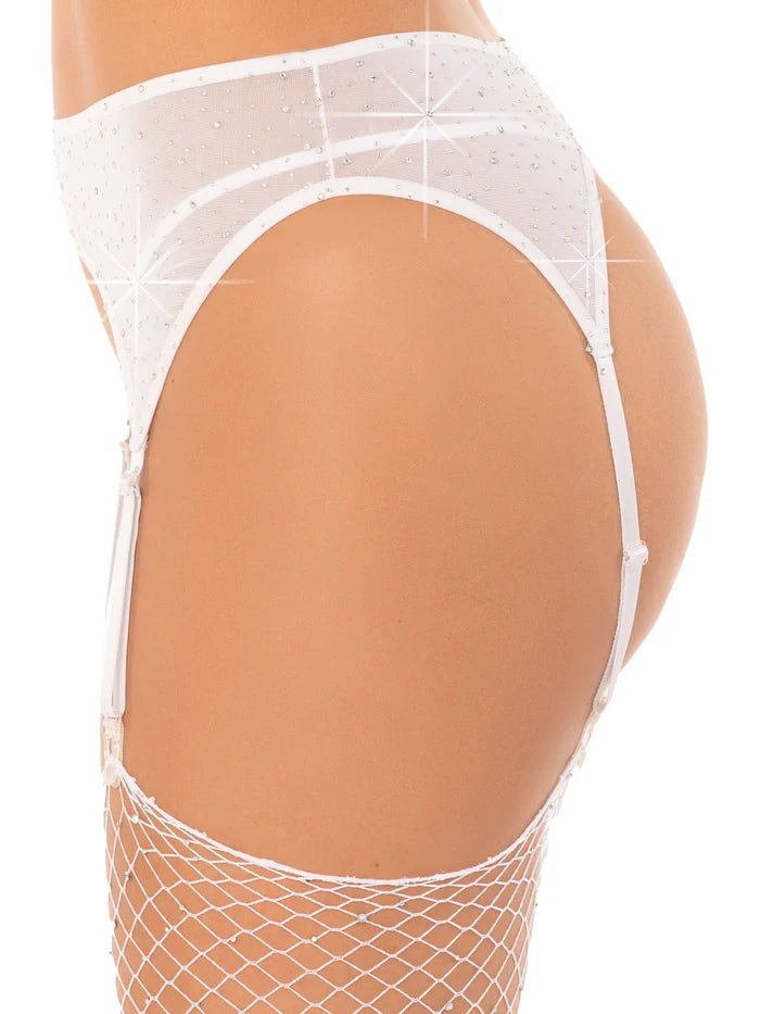Roxy Rhinestone Garter Belt - White
