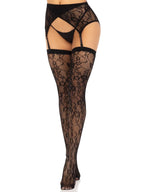 Rachel Lace Thigh Highs and Garter Belt - Black OS