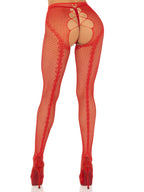 Karma Crotchless Fishnet Tights - Red OS