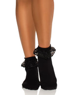 Lola Ruffle Bow Ankle Socks - Black