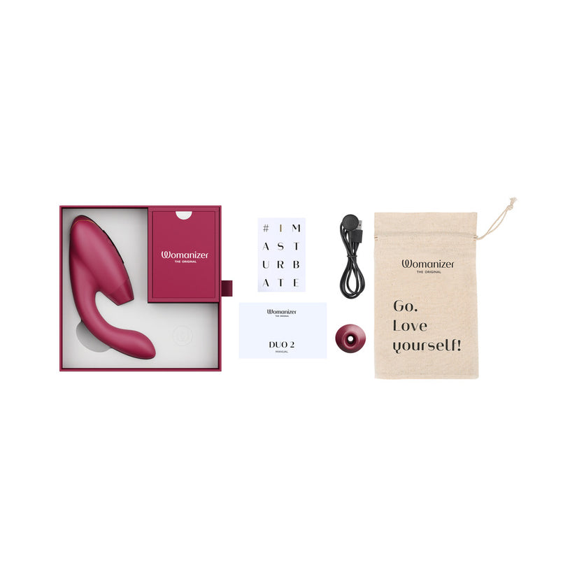 Womanizer Duo 2 Rechargeable Dual Stimulation Pleasure Air and G-Spot Vibrator Bordeaux