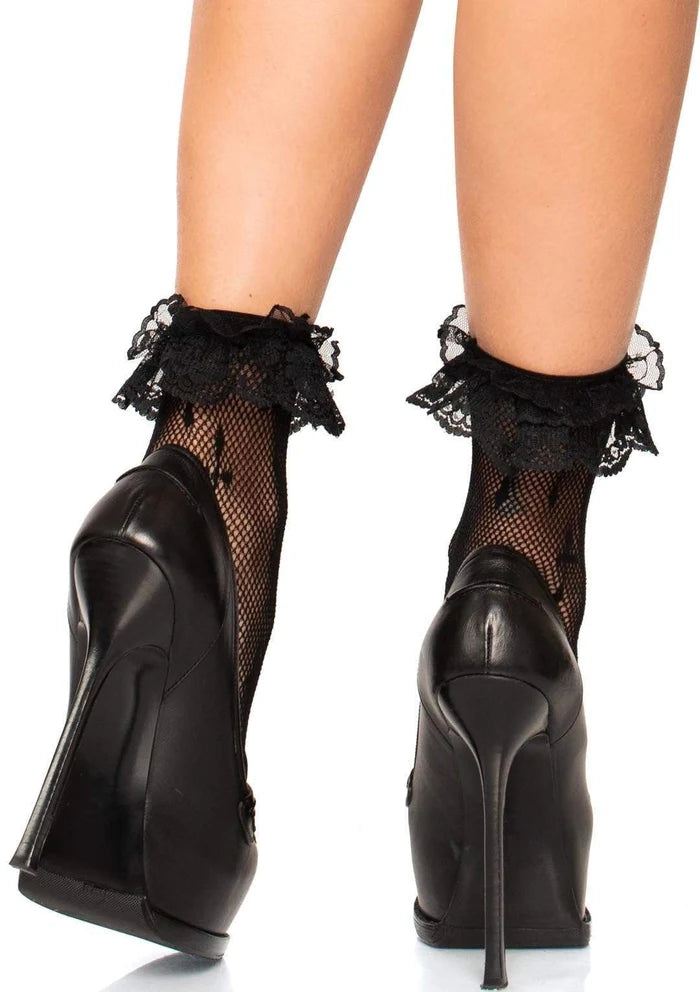 Maria Cross Net Ankle Socks - Black
