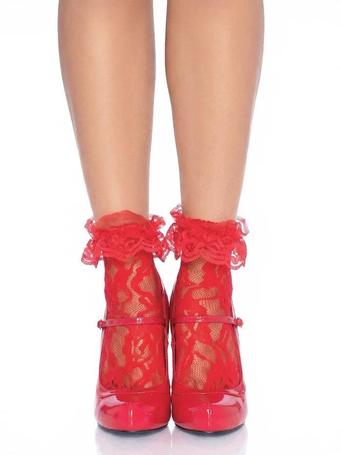 Liora Socks with Ruffle Cuff - Red