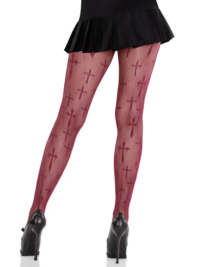 Worship Me Net Tights - Burgundy OS
