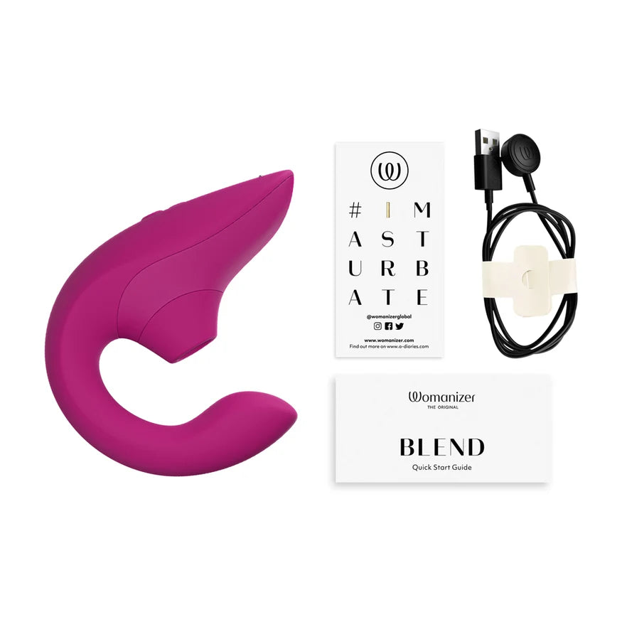Womanizer Blend Rechargeable Silicone Vibrator with Clitoral Stimulator - Vibrant Pink