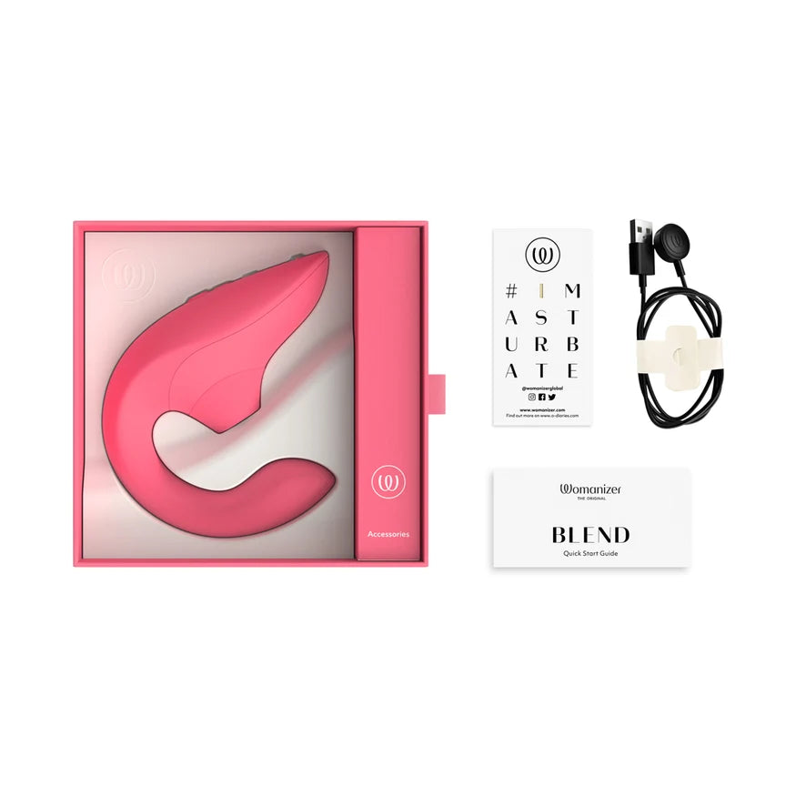 Womanizer Blend Rechargeable Silicone Vibrator with Clitoral Stimulator - Vibrant Rose