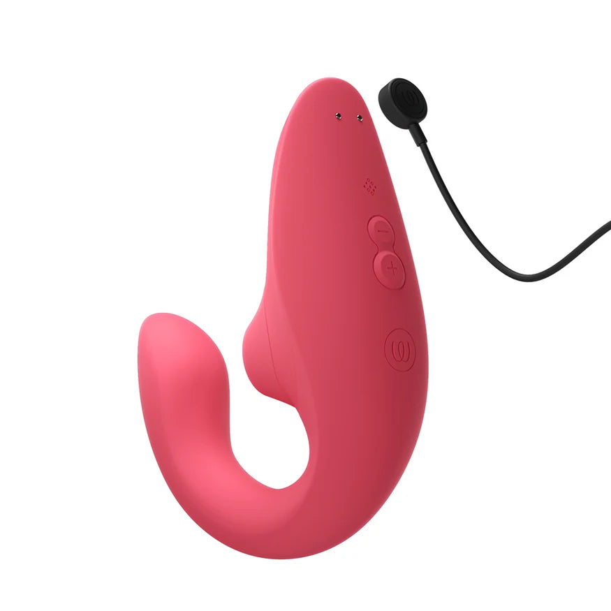 Womanizer Blend Rechargeable Silicone Vibrator with Clitoral Stimulator - Vibrant Rose
