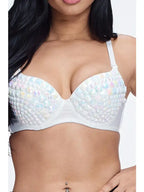 Multicolor Full Rhinestone Bra - White - Rainbow White