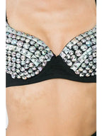 Multicolor Full Rhinestone Bra - Black - Rainbow