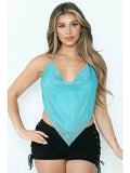 O/S Turquoise Sexy Shiny Stone Stud Halter Top