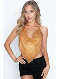 O/S Orange Gold Sexy Shiny Stone Stud Halter Top