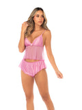 Sheer Mesh Top and Flutter Shorts Pajama Set, Blush Pink