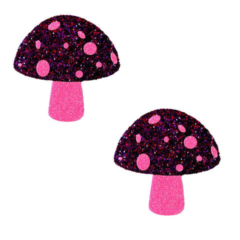 Alice Down The Rabbit Hole Pink Glitter UV Shroom Nipztix Pasties