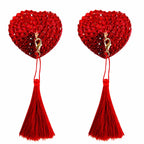 Forever Yours Red Heart Crystal Tassel Reusable Silicone Nipple Cover Pasties