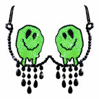Melty Face Green Glow In The Dark Light Up Sequin Crystal Carnival Bra