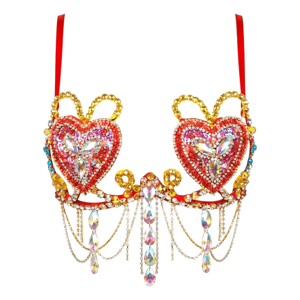 Red Heart Crystal Carnival Bra