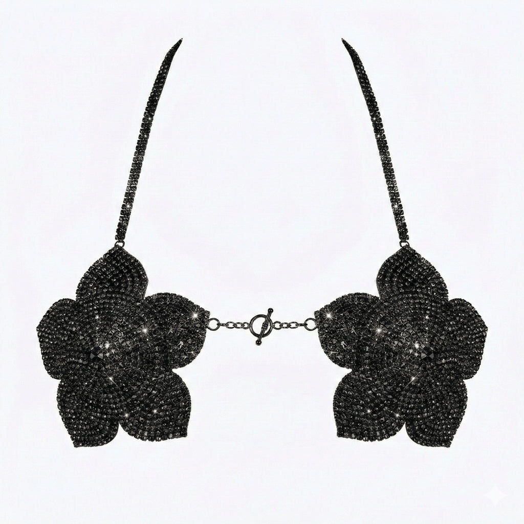 Midnight Bloom Rhinestone Embellished Bralette Carnival Bra