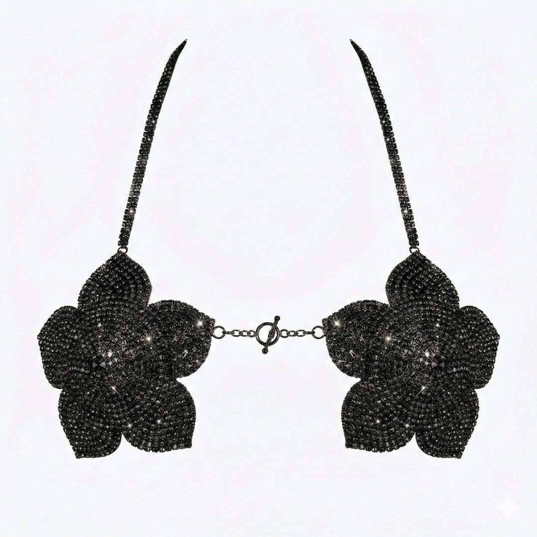 Midnight Bloom Rhinestone Embellished Bralette Carnival Bra