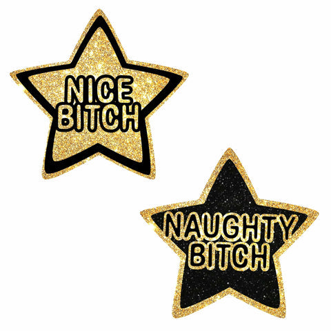 Nice Bitch Naughty Bitch Glitter Star Nipple Cover Pasties