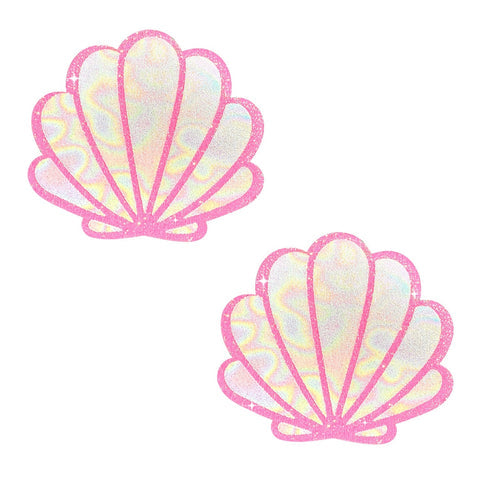 Light Pink Glitter Blacklight Opal Shimmer Mermaid Shell Nipple Cover Pasties