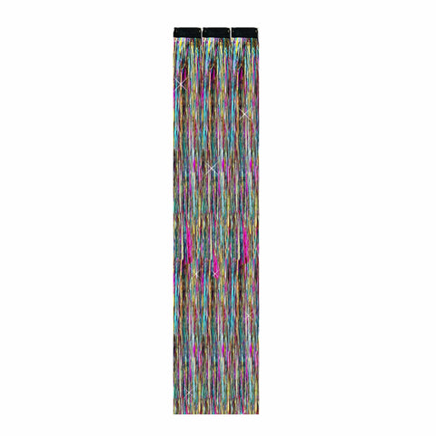 Rainbow Custard Puff Multicolor Sparkle Tinsel Hair Extension Clips 3 Pk