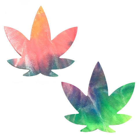 Rainbow Sherbet Tie Dye Velvet Blacklight Dope AF Weed Leaf Nipple Cover Pasties