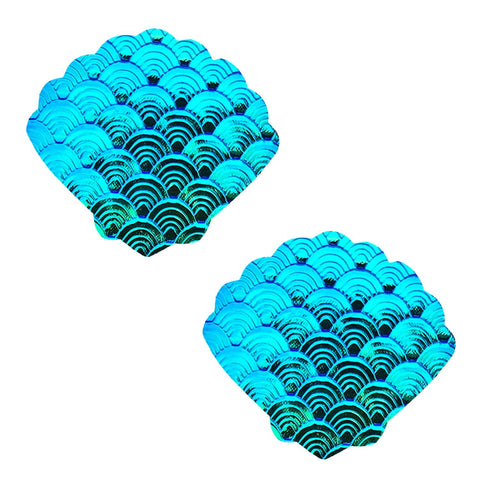 Space Mermaid 3D Iridescent Green Shell Nipple Cover Pasties