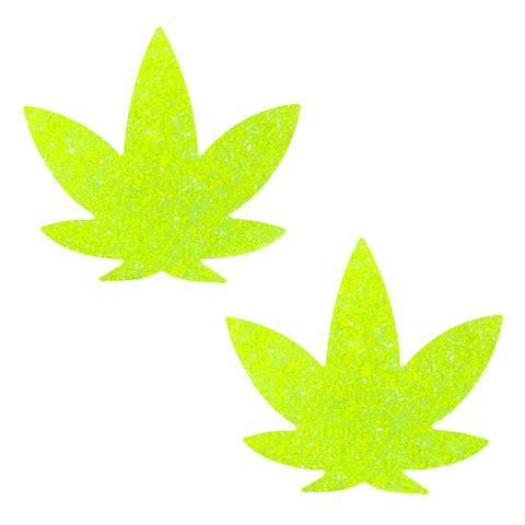 Super Sparkle Lemon Lime Blacklight Glitter Weed Leaf Nipple Cover Pasties