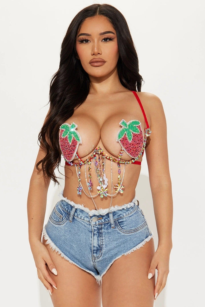 Sweet As A Strawberry Beaded Carnival Bra