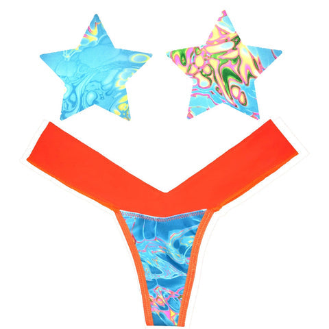 Tropical Skittles Teal Orange Neon Af Blacklight Sporto Pastie and Pantie Lingerie Set