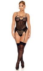 Caught Up O-Net Corset Style Teddy - Black